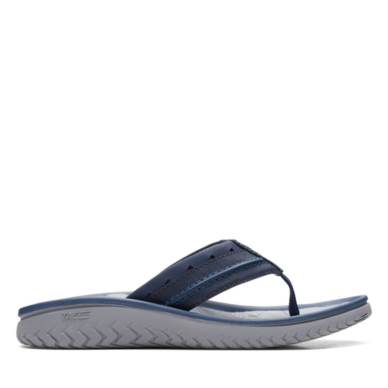 Navy Clarks Wesley Post Men's Flip Flops | 64872836