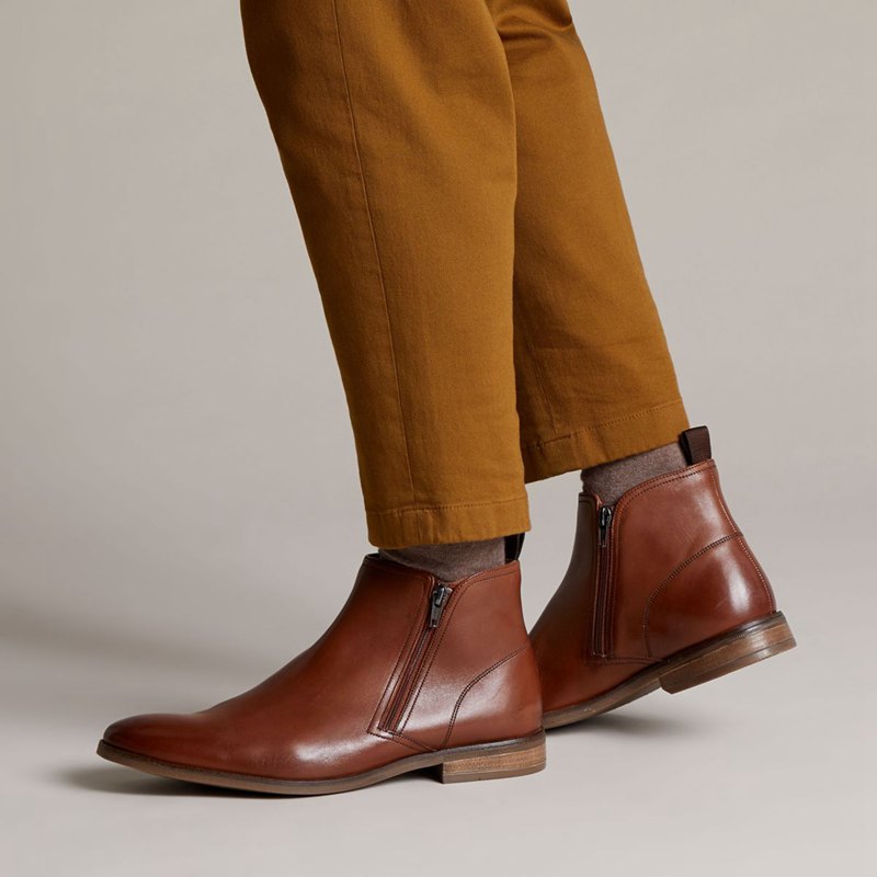 Brown Clarks Stanford Zip Men's Ankle Boots | 20930785