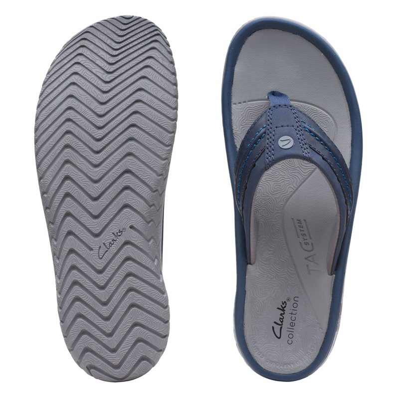 Navy Clarks Wesley Post Men's Flip Flops | 64872836